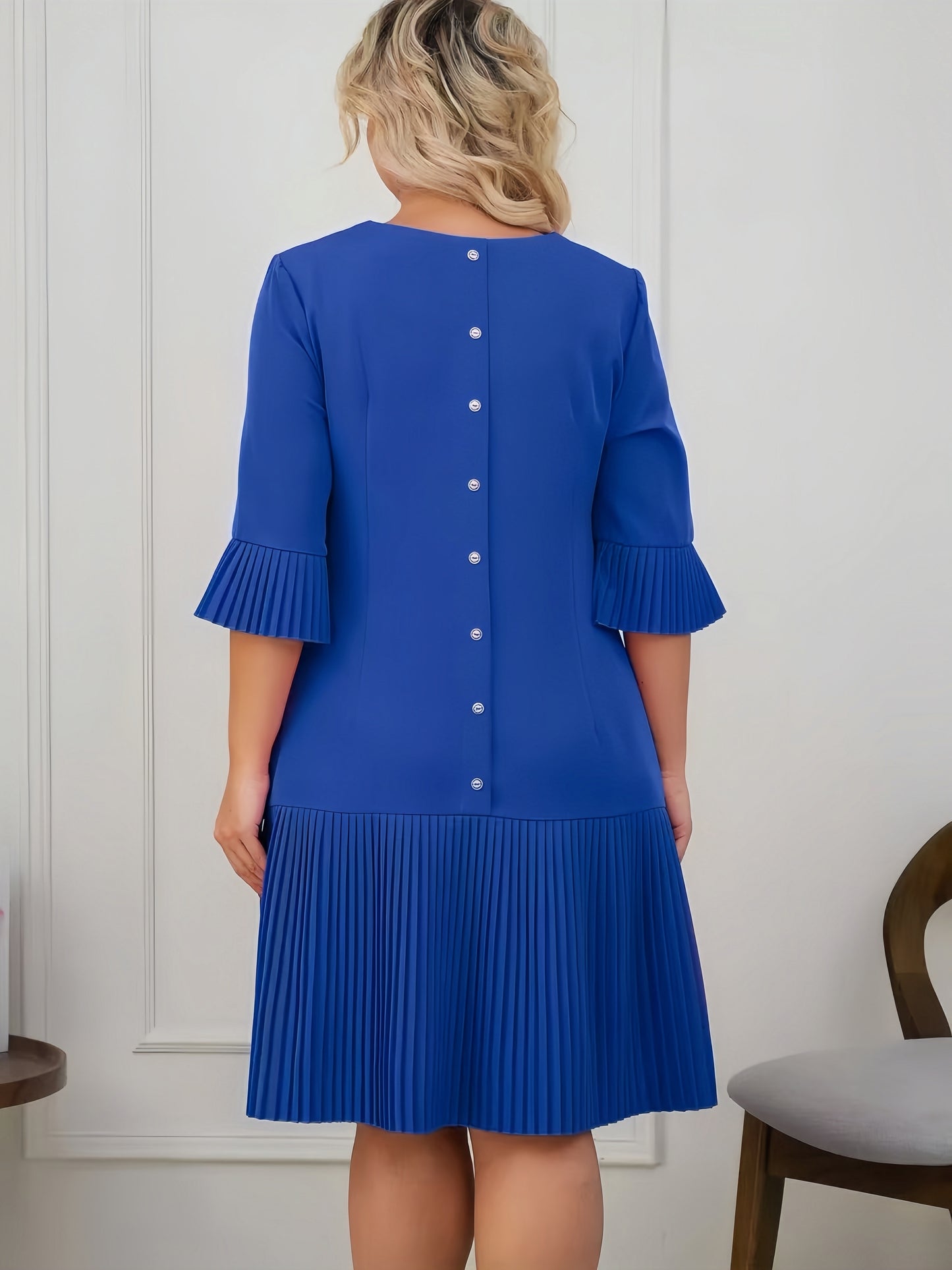 【2024-S-5XL】Noua rochie de dimensiuni mari, rochii plisate de culoare solidă