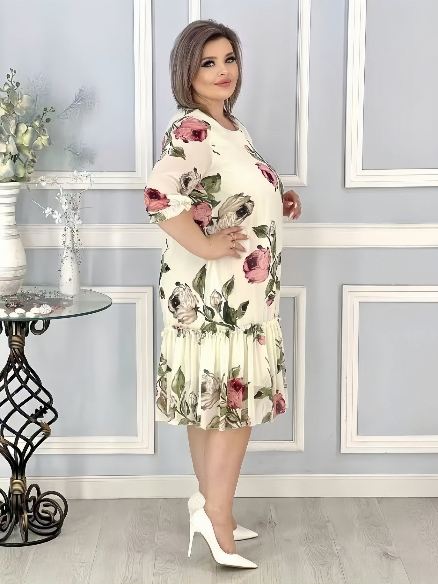 【2024-S-5XL】Nou Plus Dimensiune cinci puncte maneca Patchwork maneca sifon rochii