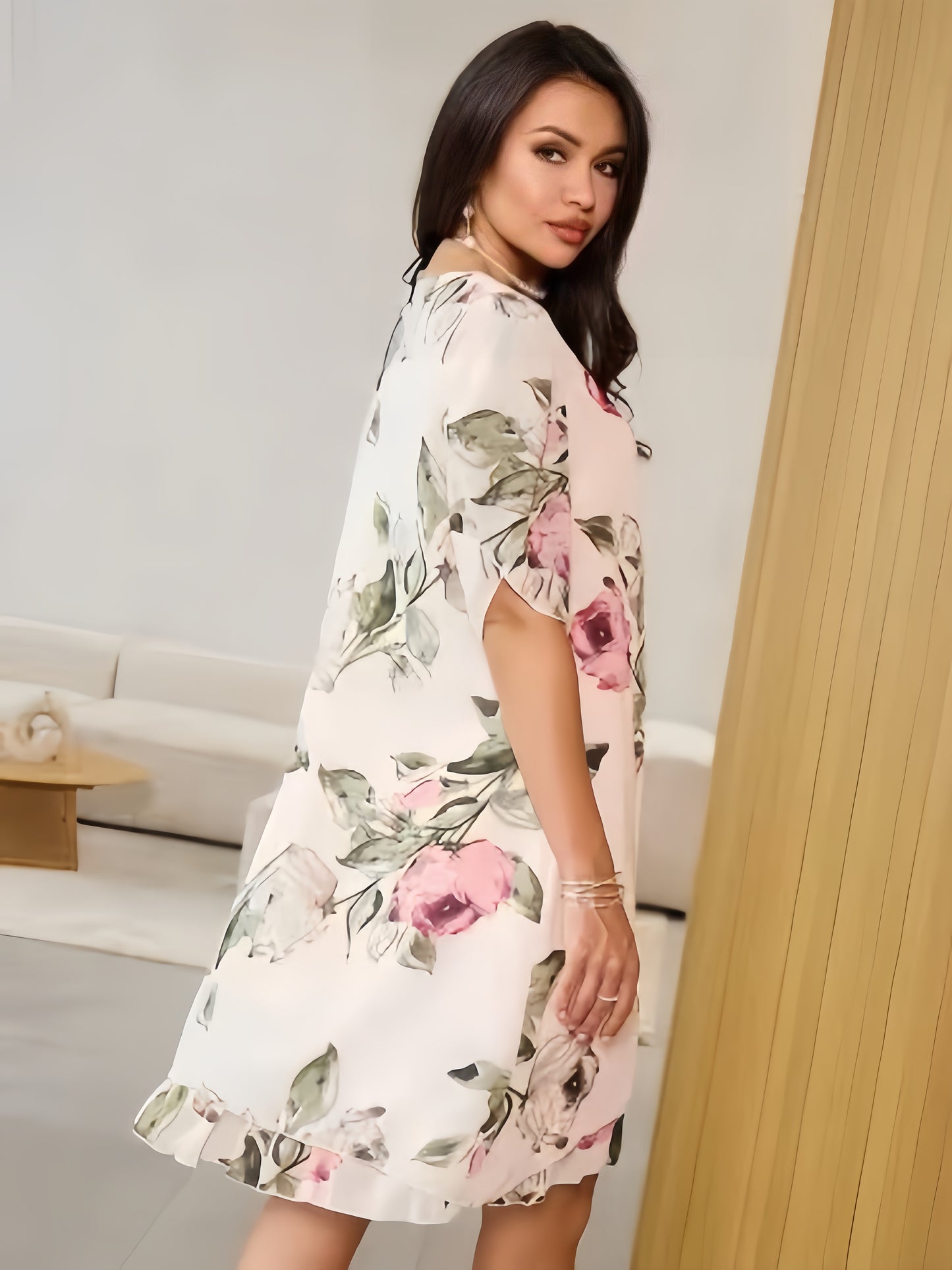 【2024-S-5XL】Noi rochii largi, cu gât rotund, moda sifon print