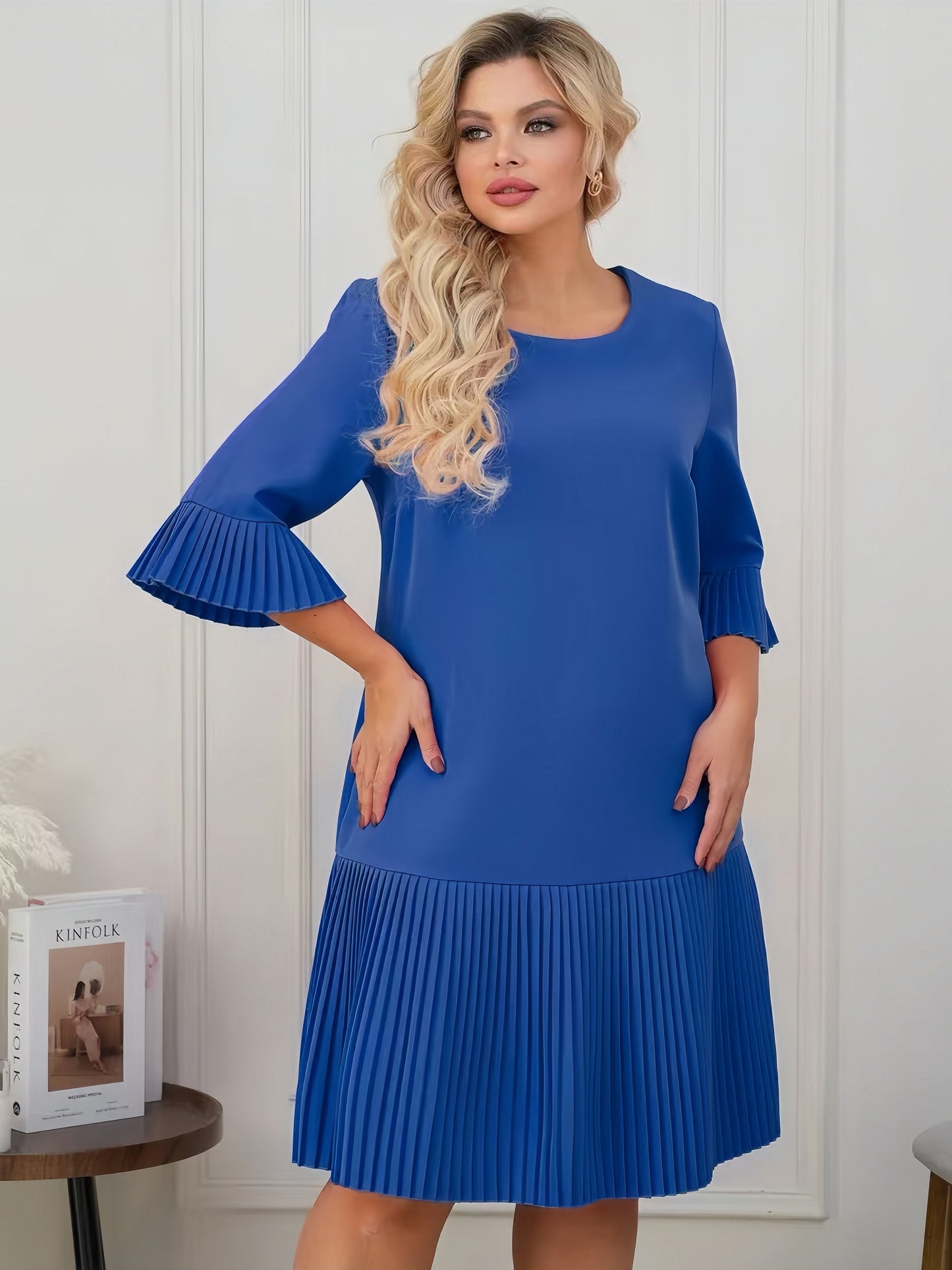 【2024-S-5XL】Noua rochie de dimensiuni mari, rochii plisate de culoare solidă