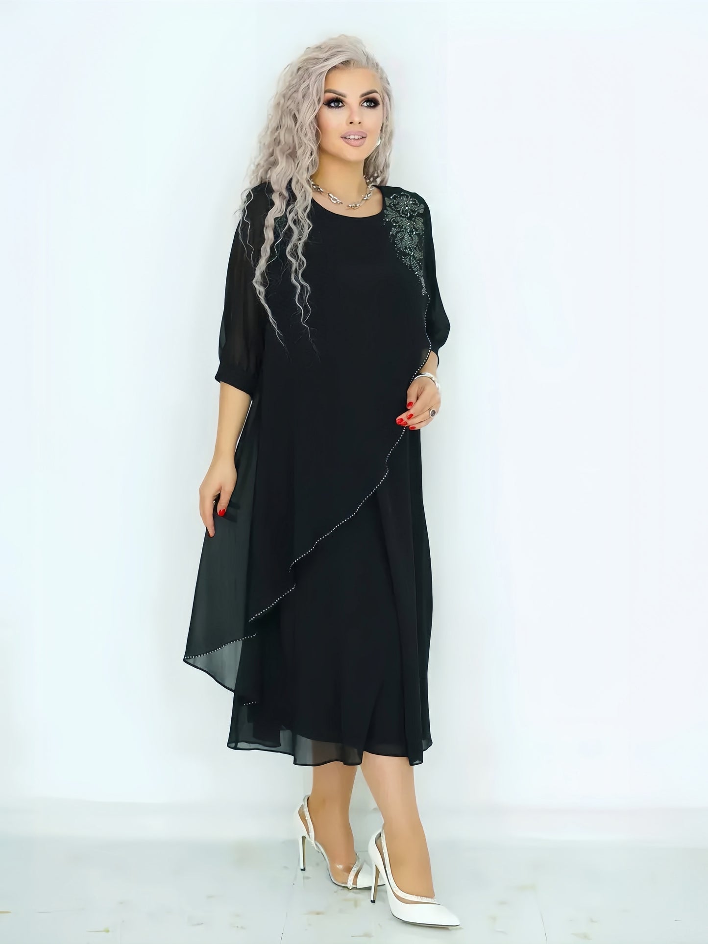 【2024-S-5XL】Nouă modă casual mare pentru femei Dezleagă, împletită, cu diamante, rochie