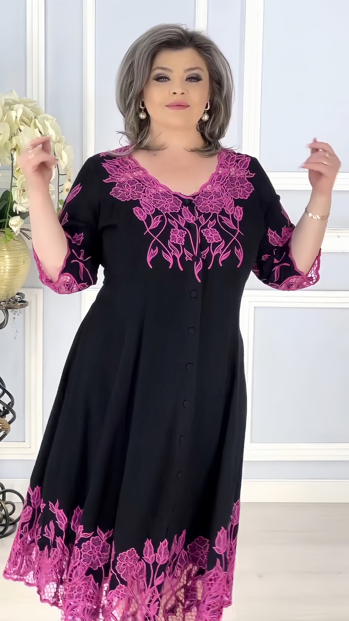 【2024-S-5XL】Vara noi femei V-neck cu mânecă scurtă broderie rochii de dimensiuni mari