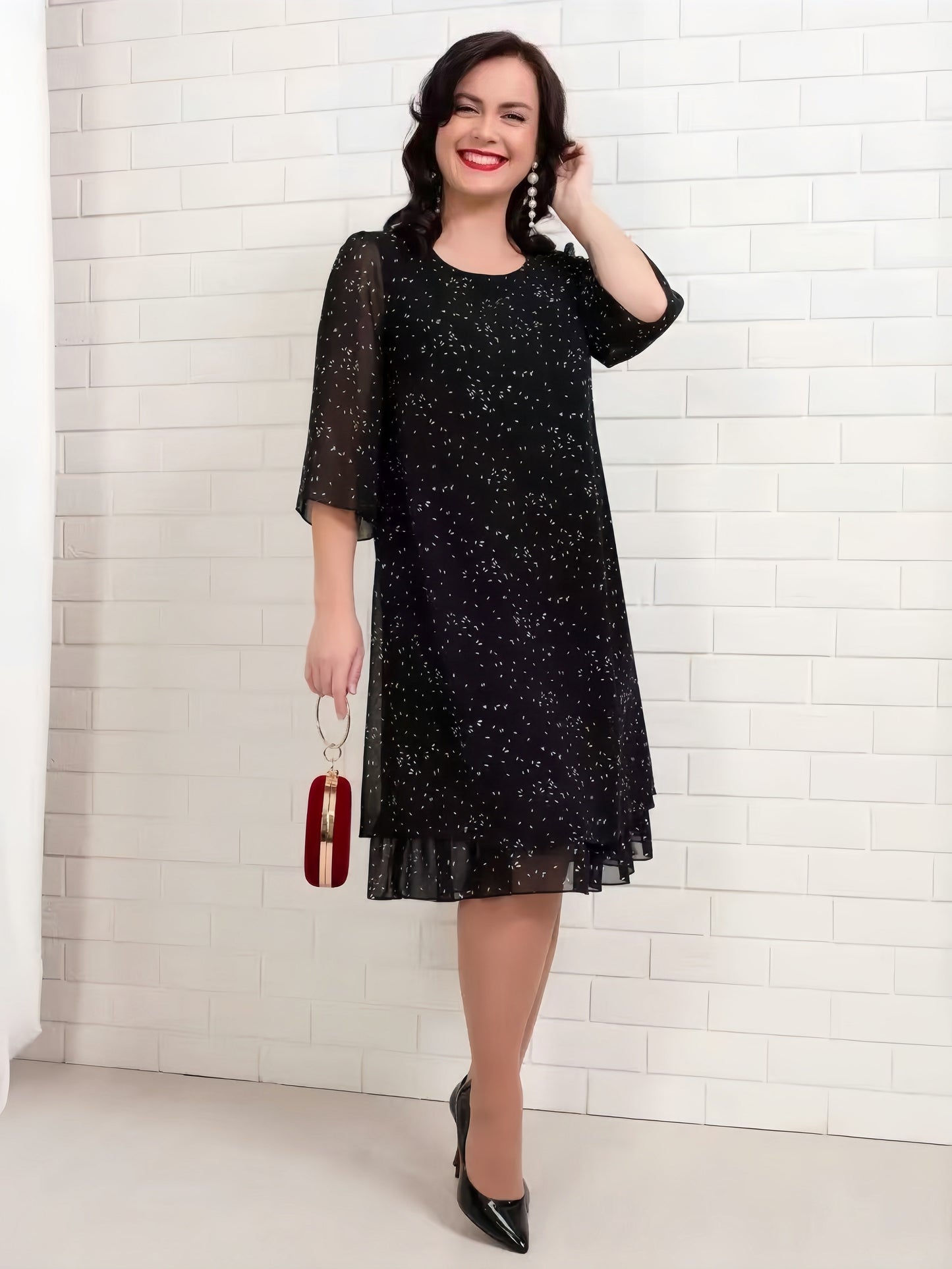 【2024-S-4XL】Moda la modă plus dimensiunea chiffon imprimare rochii