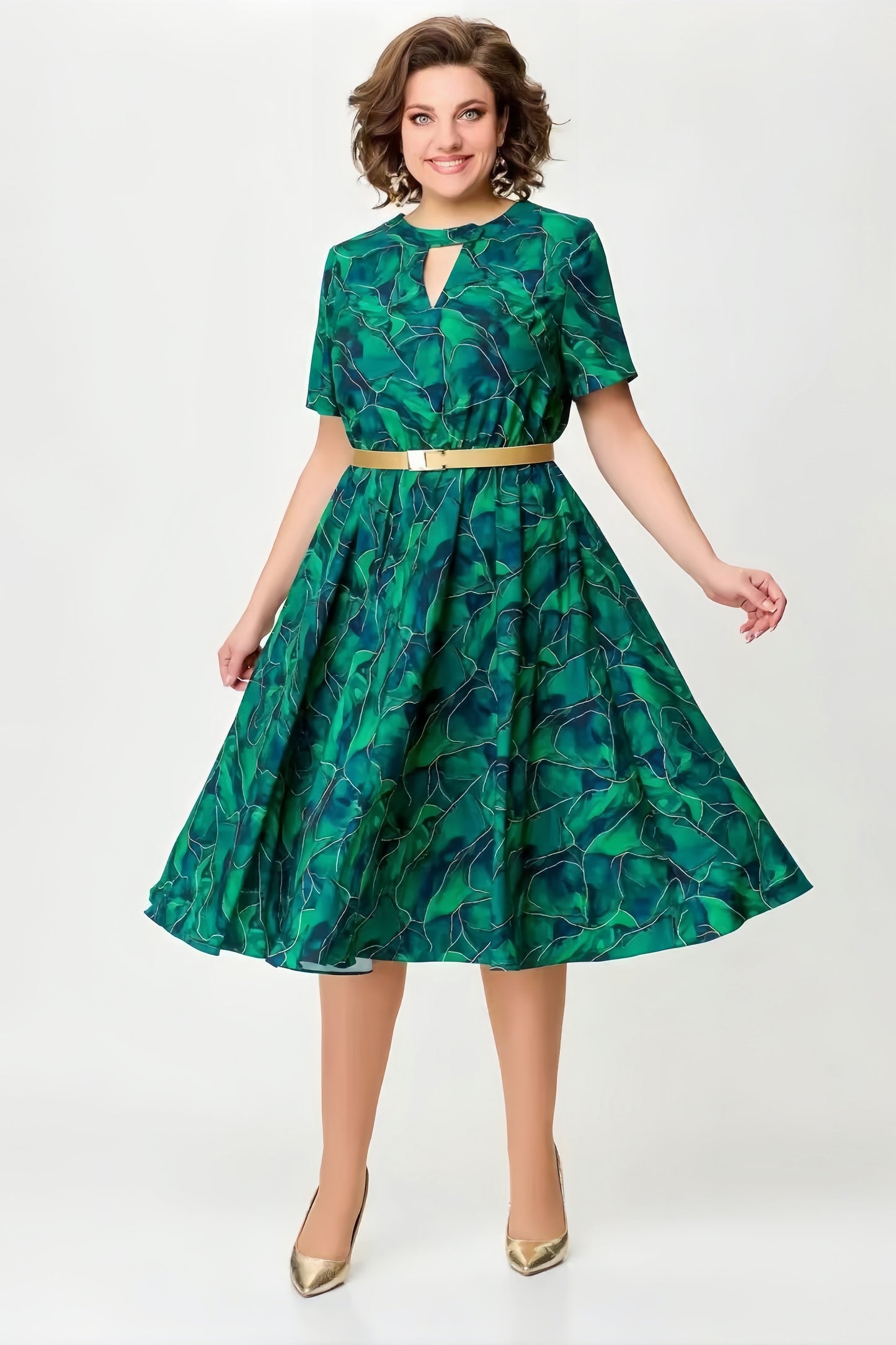 【2024-S-5XL】Noua dimensiune mare moda imprimare rochie, fusta plisată tiv talie rochie