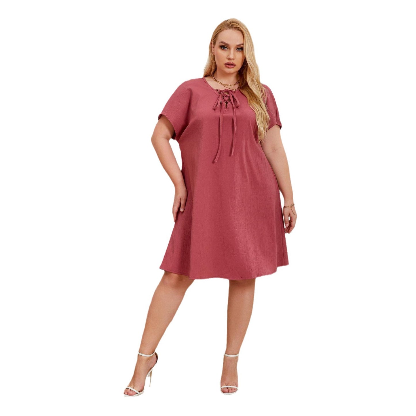 【XL-4XL-2024】Culoare solidă cu mânecă scurtă Moda Commuter Plus Dimensiune Rochii