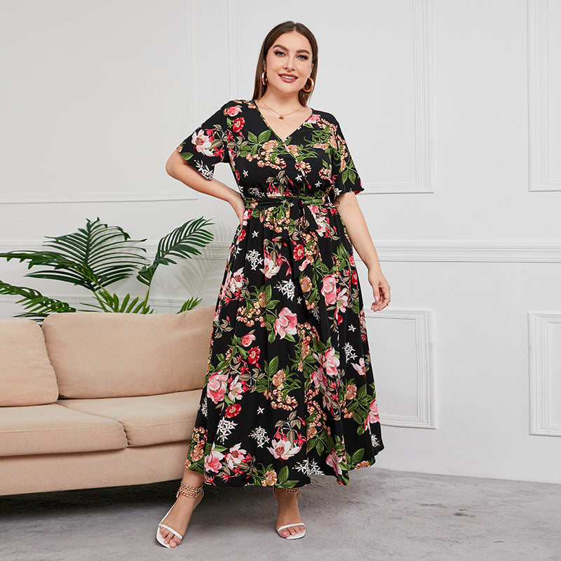 【2024-XL-5XL】Art Iluzie Plus Dimensiune rochie scurtă maneca sifon rochie lungă