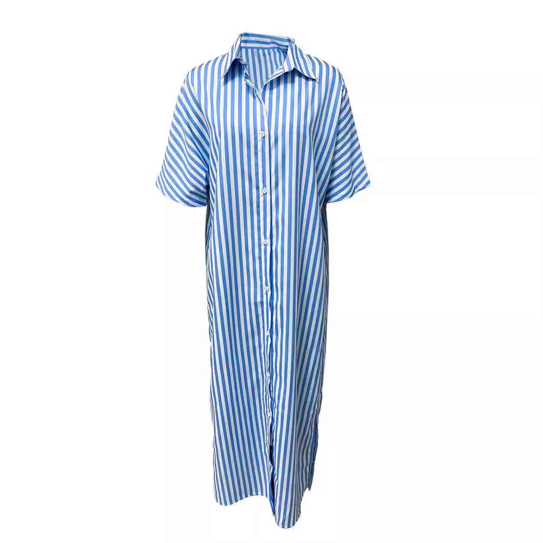 【S-XL-2024】New Vertical Stripe Loose Long Side Split Rochii