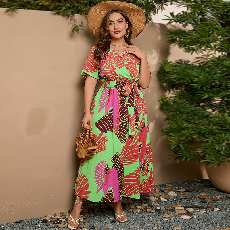 【2024-XL-5XL】Art Iluzie Plus Dimensiune rochie scurtă maneca sifon rochie lungă