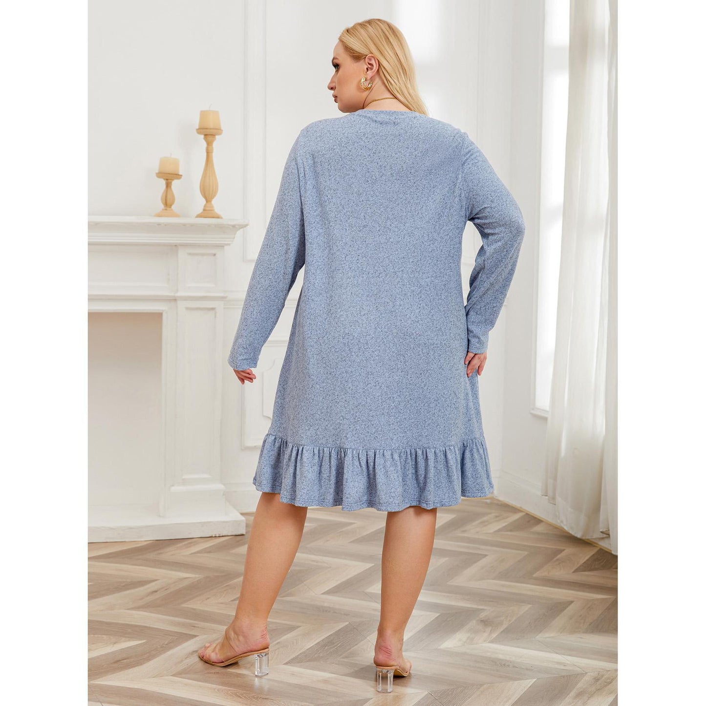 【XL-4XL-2024】Mâneci lungi Casual vrac navetist Plus Dimensiune rochii