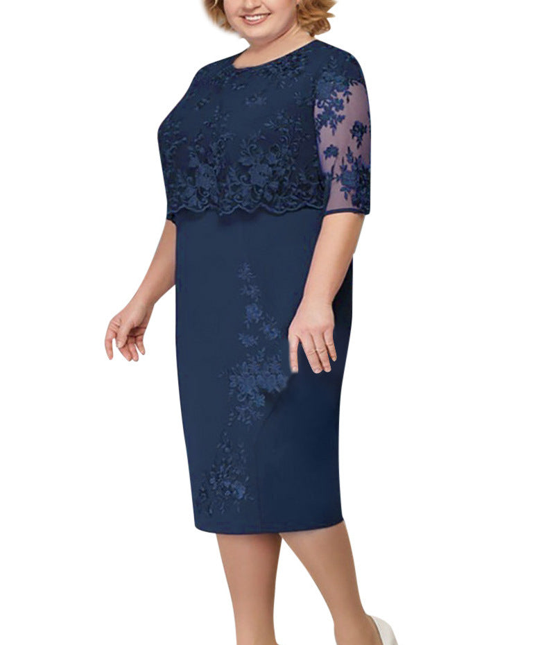 【S-5XL-2024】Dantelă Splicing două piese Plus Dimensiune rochii tricolore
