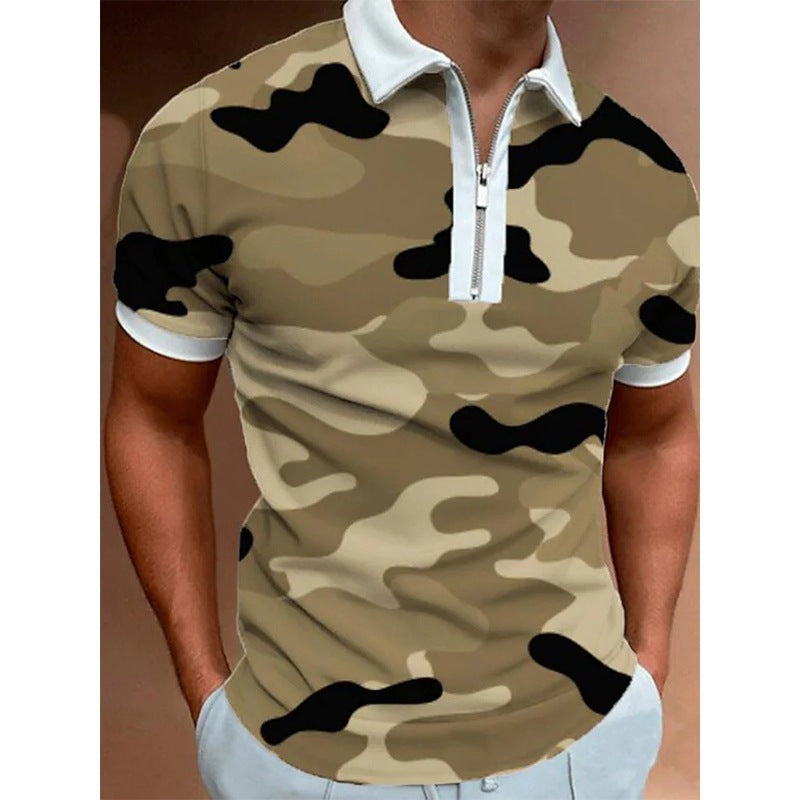 【S-5XL-2024】 Elemente de randare Maneci scurte imprimate Tricou POLO casual slim-fit cu fermoar