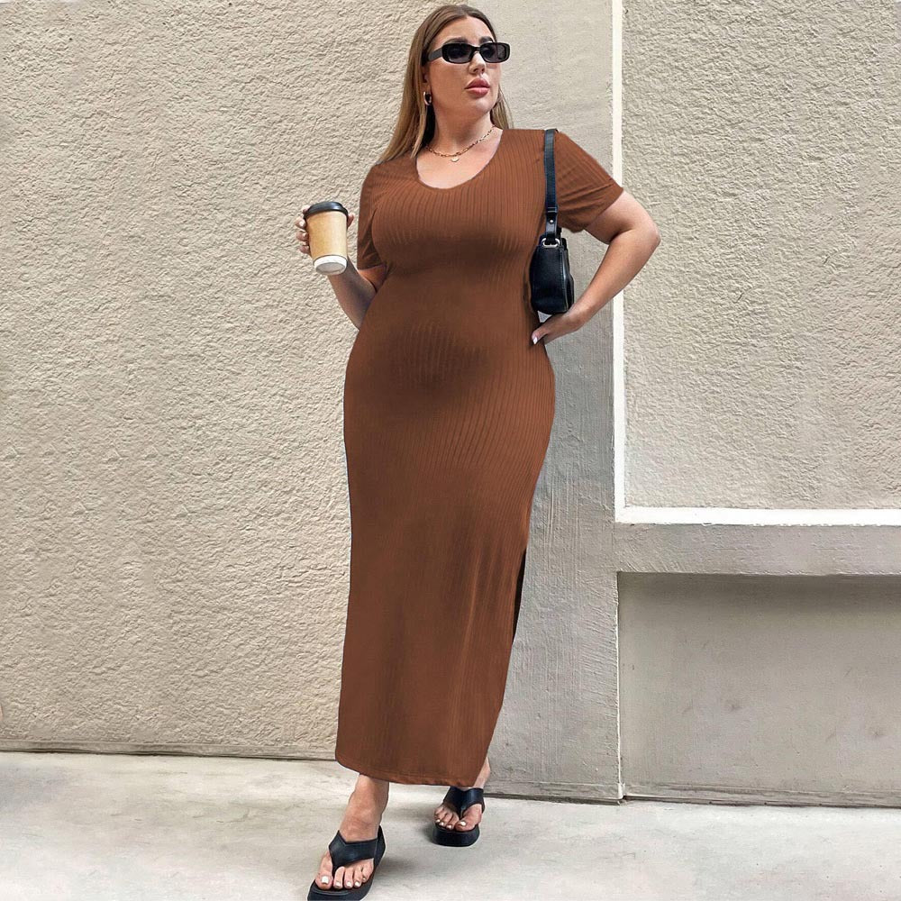 【XL-3XL-2024】Temperament talie Split maneca scurta rochie pachet Hip rochie lungă