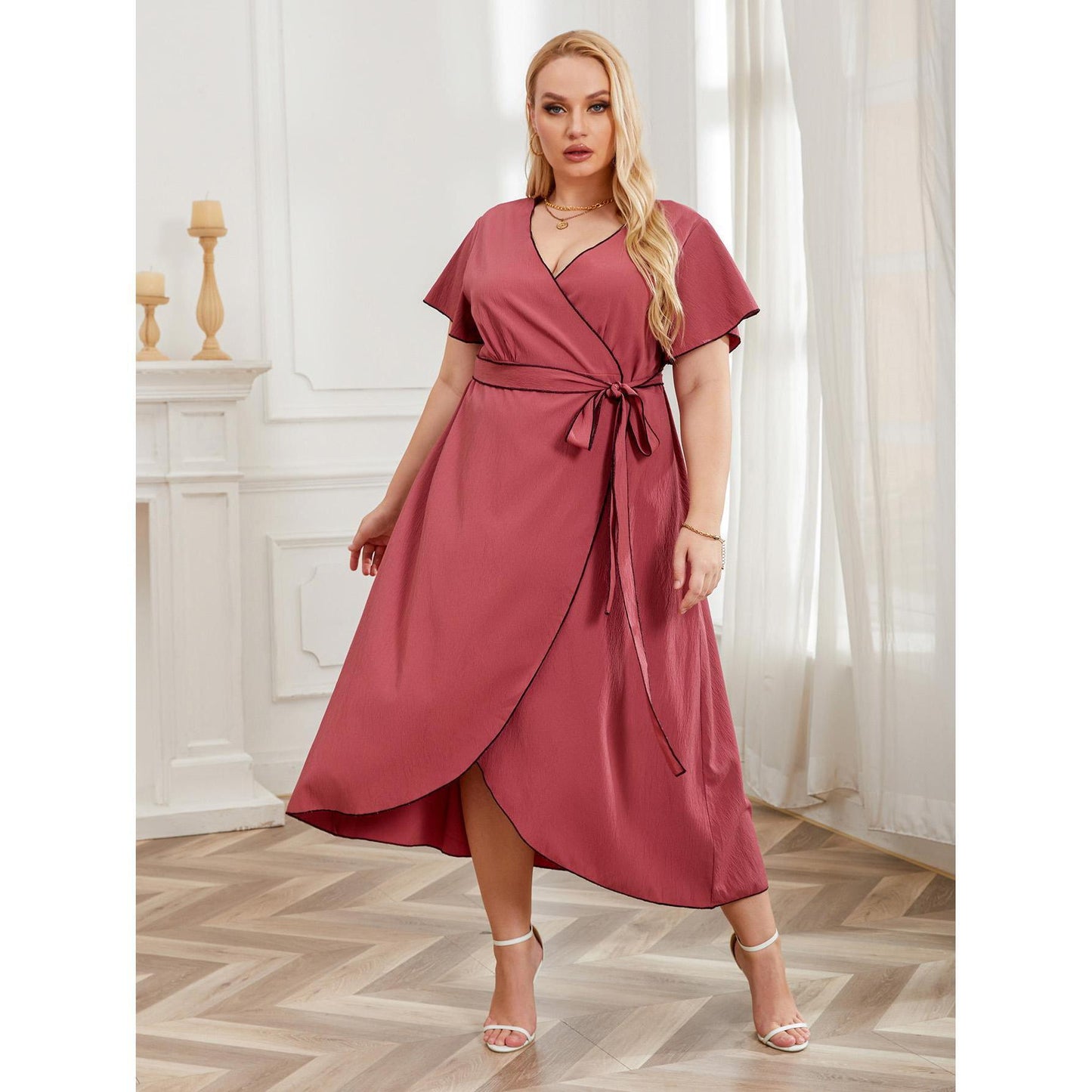 【XL-4XL-2024】Sexy Split V-Neck Tie Rochii pentru femei de dimensiuni mari