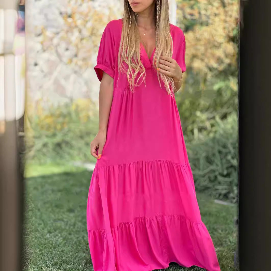【2024-S-5XL】Noi femei de dimensiuni mari de moda casual V-neck rochii lungi