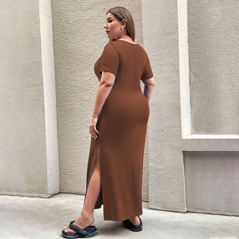 【XL-3XL-2024】Temperament talie Split maneca scurta rochie pachet Hip rochie lungă