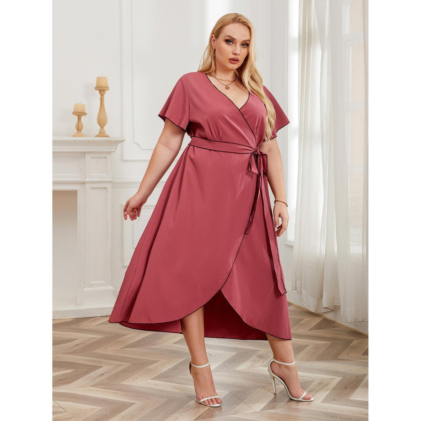 【XL-4XL-2024】Sexy Split V-Neck Tie Rochii pentru femei de dimensiuni mari