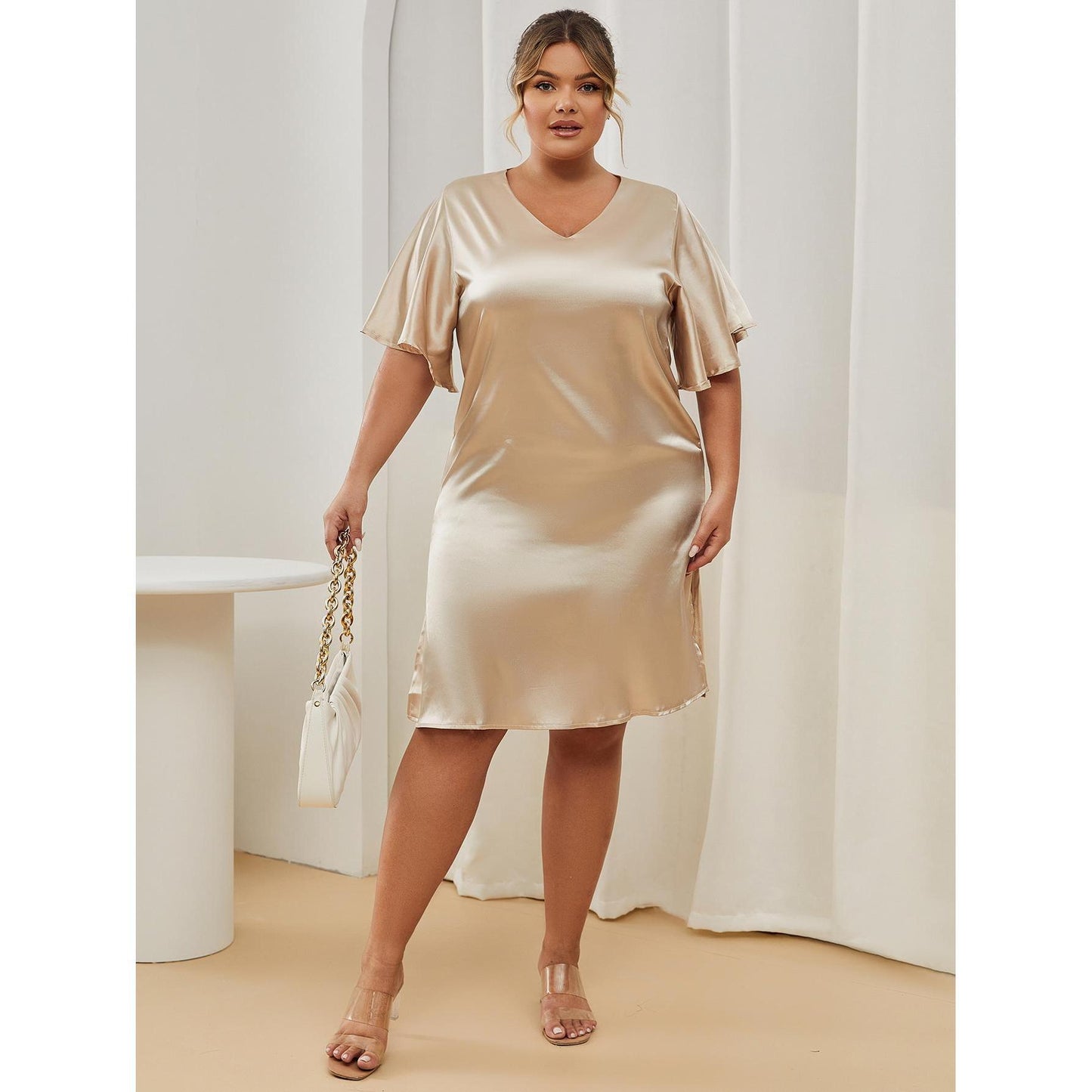 -50%OFF【XL-4XL-2024】Rochii de vară de culoare solidă cu mânecă scurtă lejere