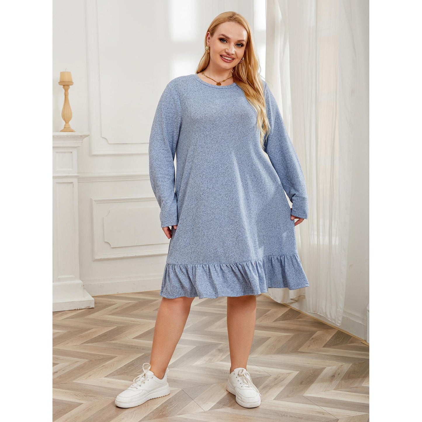 【XL-4XL-2024】Mâneci lungi Casual vrac navetist Plus Dimensiune rochii