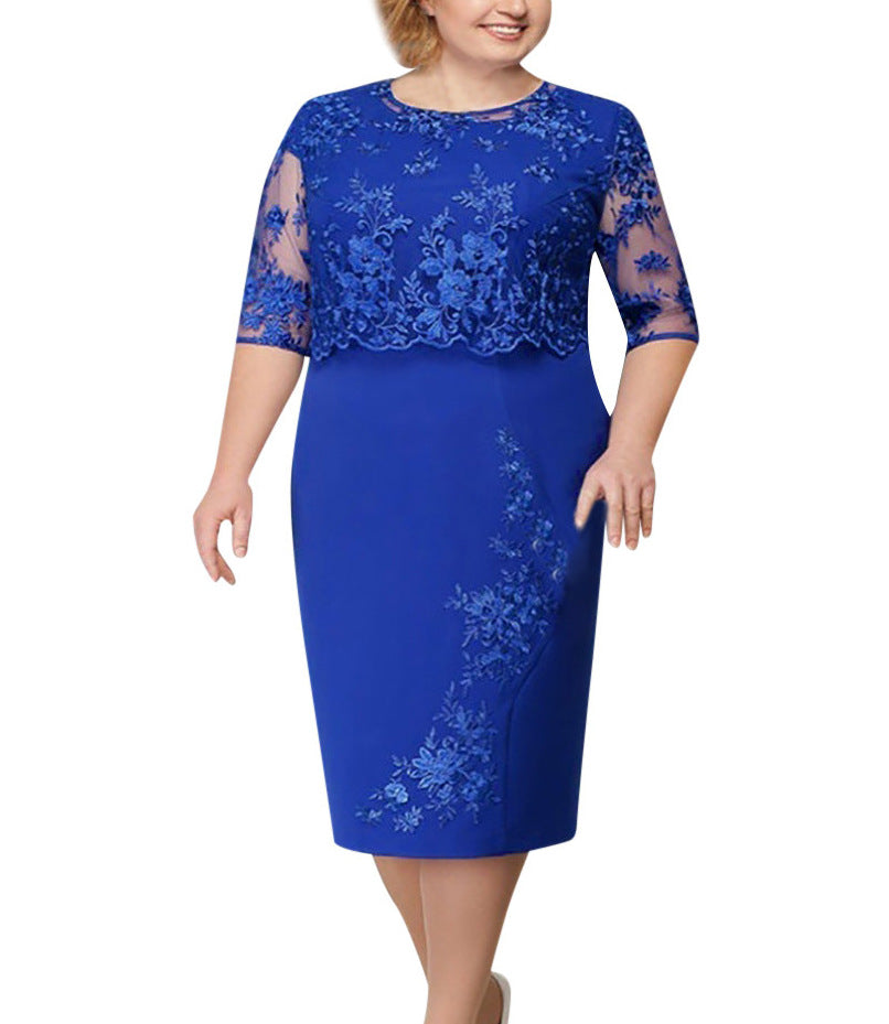 【S-5XL-2024】Dantelă Splicing două piese Plus Dimensiune rochii tricolore