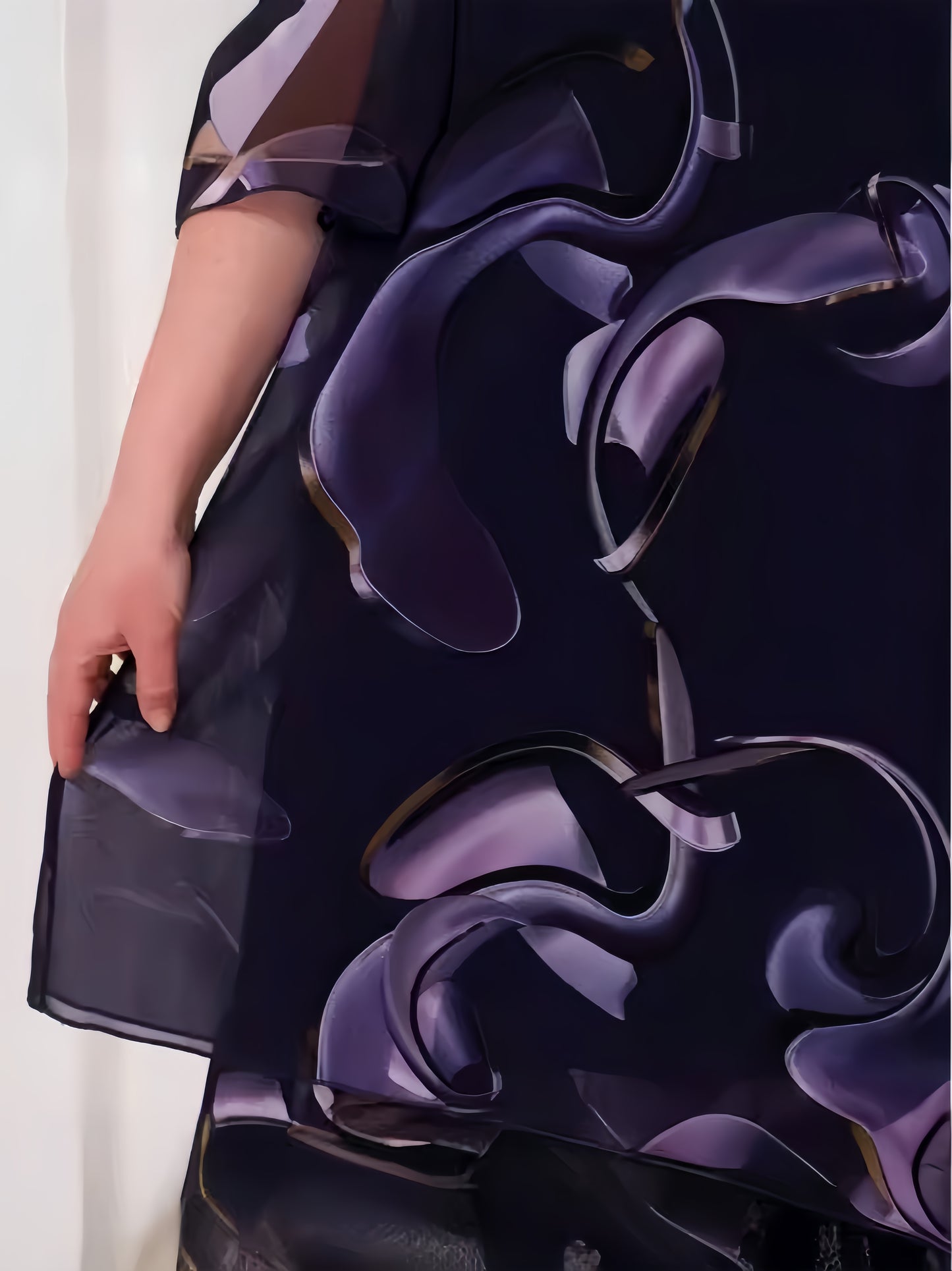 【2024-S-5XL】Rochii noi din sifon imprimate cu gât rotund de dimensiuni mari