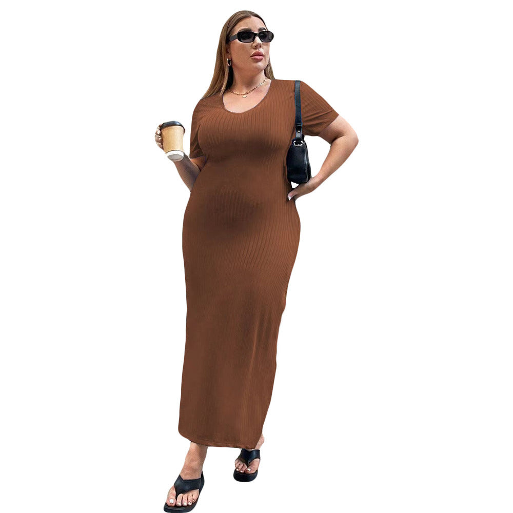 【XL-3XL-2024】Temperament talie Split maneca scurta rochie pachet Hip rochie lungă
