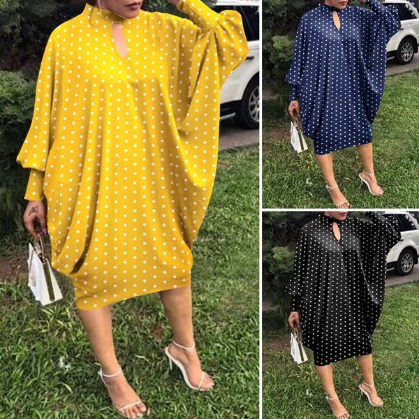 【2024-S-5XL】Rochii de petrecere de vacanță Casual Loose Dot Print Midi Dresses