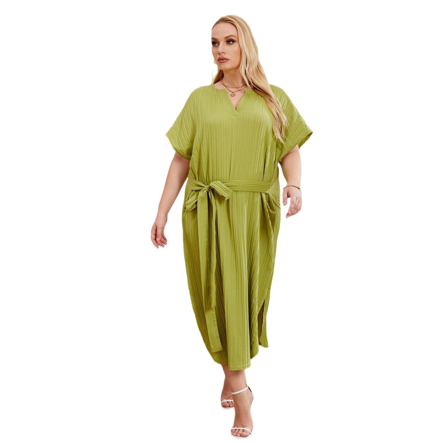 【XL-4XL-2024】Culoare solidă Rochii cu mânecă lejeră înfiletată Plus Dimensiune