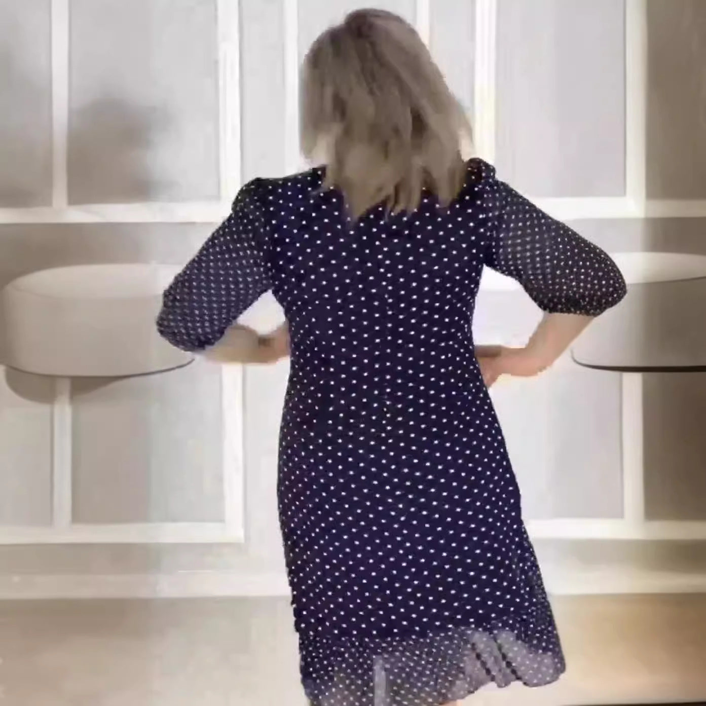 【S-5XL-2024】Vara nou gât rotund cu mânecă scurtă de lungime medie polka dot rochii