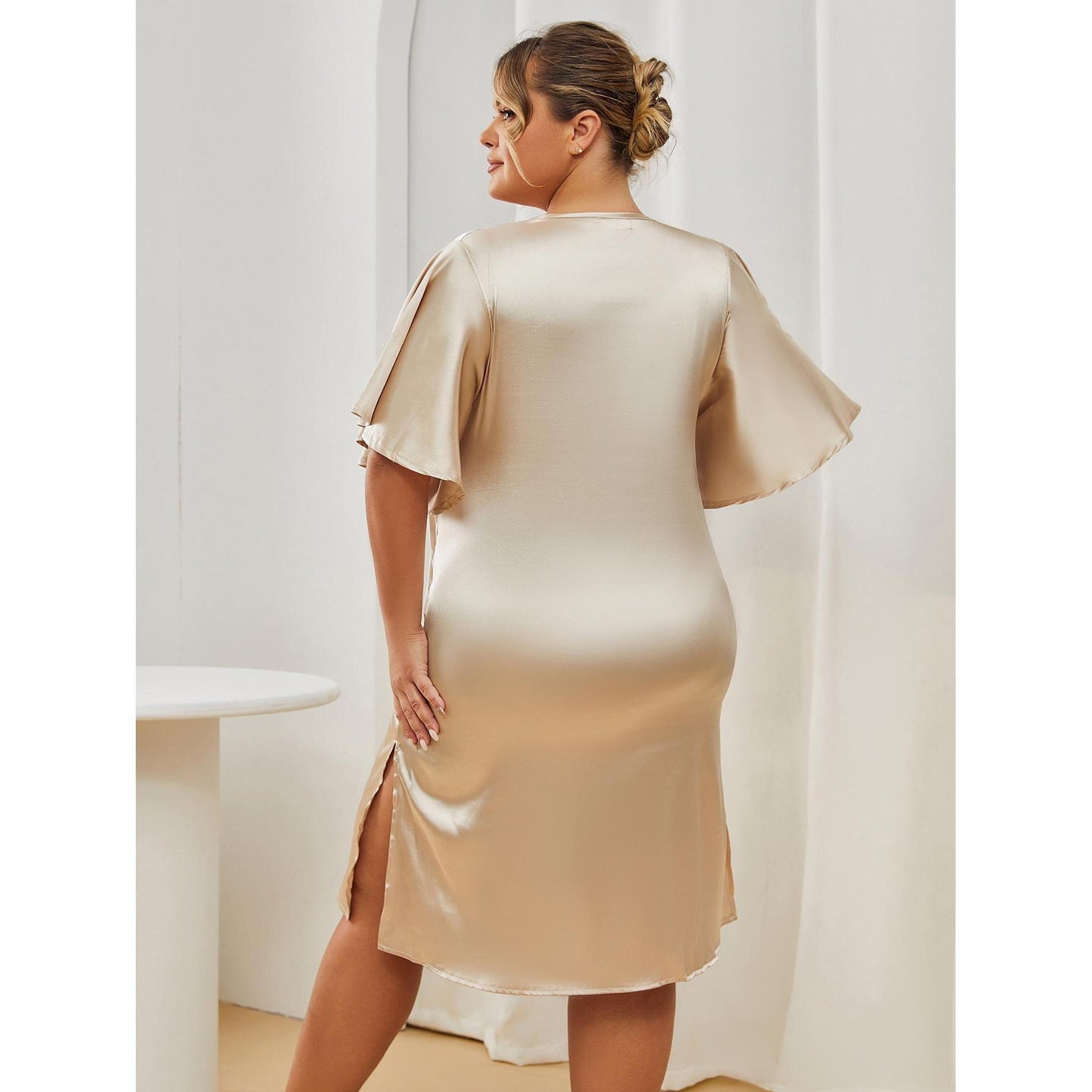 -50%OFF【XL-4XL-2024】Rochii de vară de culoare solidă cu mânecă scurtă lejere