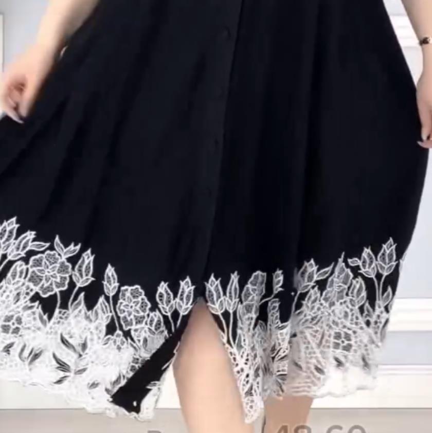 【2024-S-5XL】Vara noi femei V-neck cu mânecă scurtă broderie rochii de dimensiuni mari