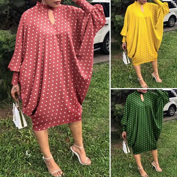 【2024-S-5XL】Rochii de petrecere de vacanță Casual Loose Dot Print Midi Dresses