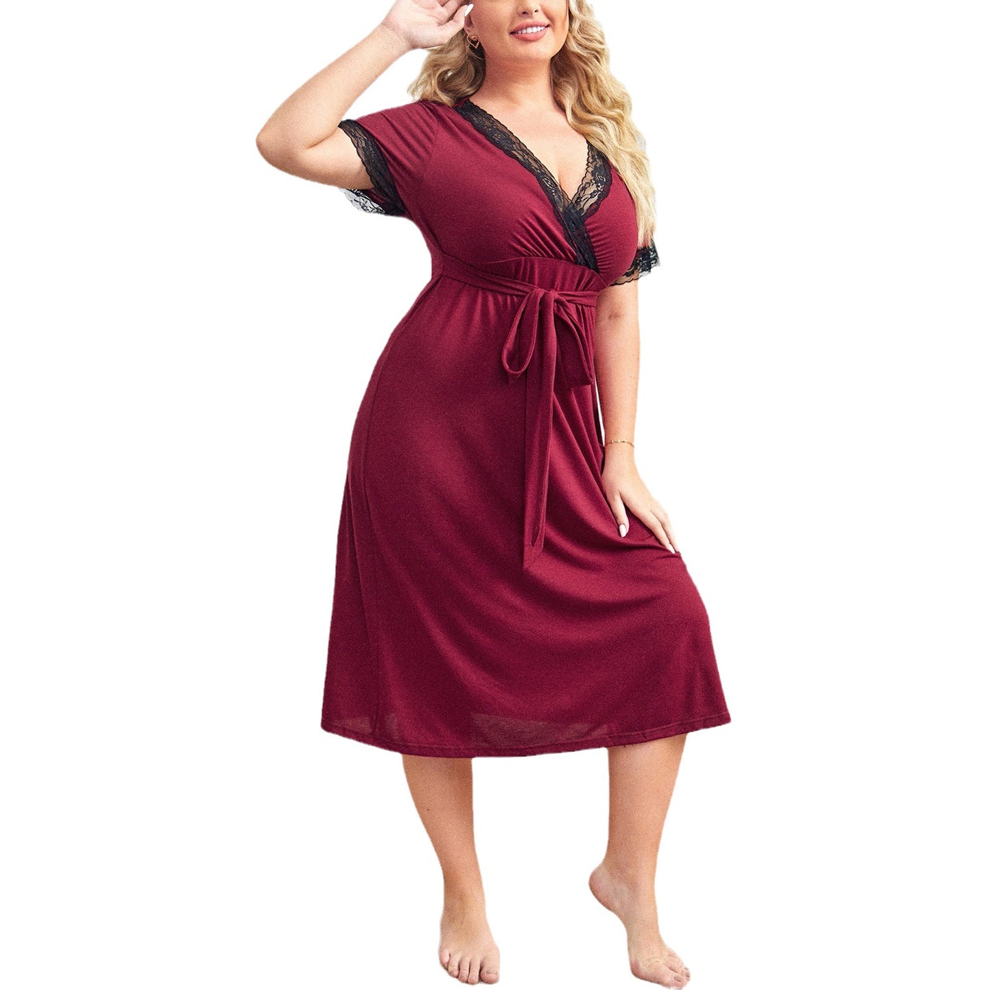 【XL-5XL-2024】Primăvara și vara plus dimensiunea doamnelor rochie de moda curele mânecă scurtă dantelă margine splicing rochii