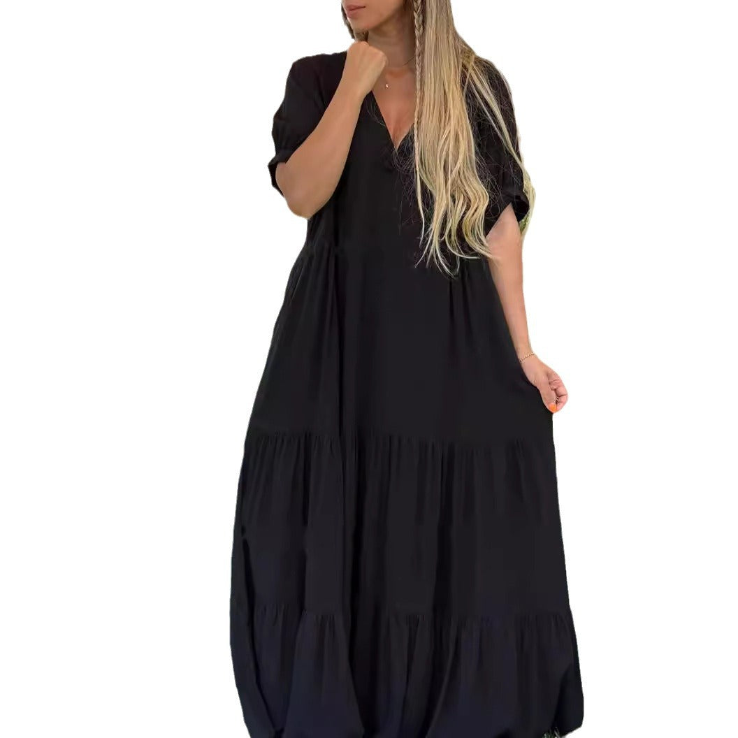 【2024-S-5XL】Noi femei de dimensiuni mari de moda casual V-neck rochii lungi