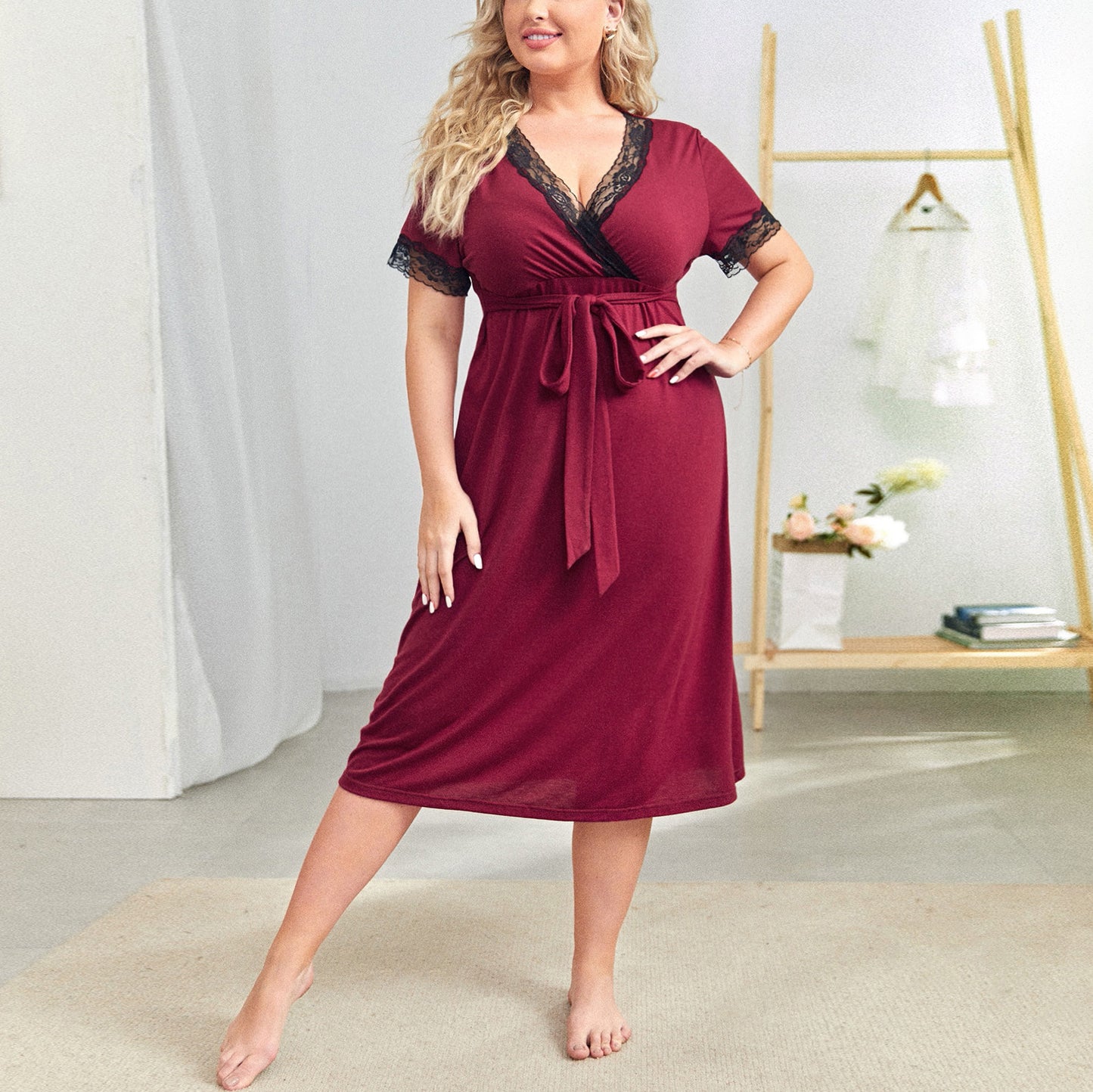 【XL-5XL-2024】Primăvara și vara plus dimensiunea doamnelor rochie de moda curele mânecă scurtă dantelă margine splicing rochii