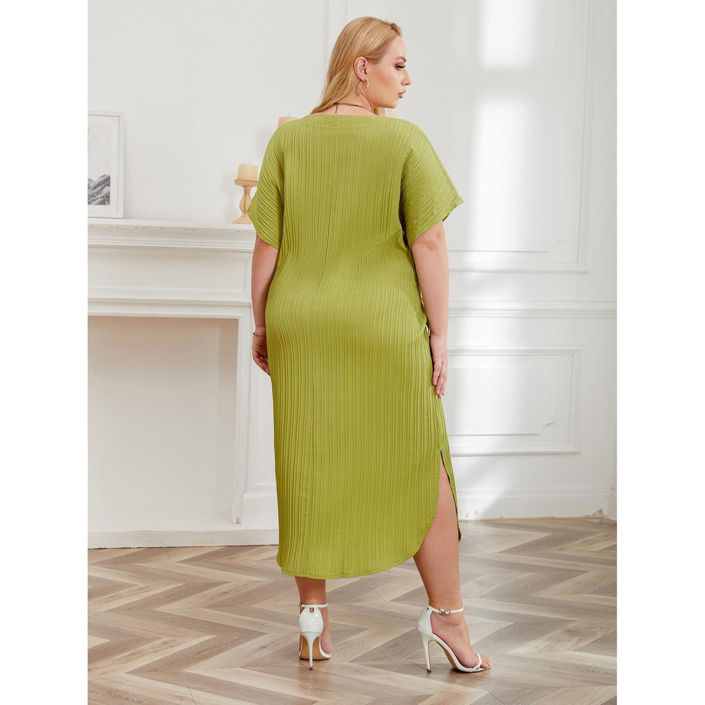 【XL-4XL-2024】Culoare solidă Rochii cu mânecă lejeră înfiletată Plus Dimensiune