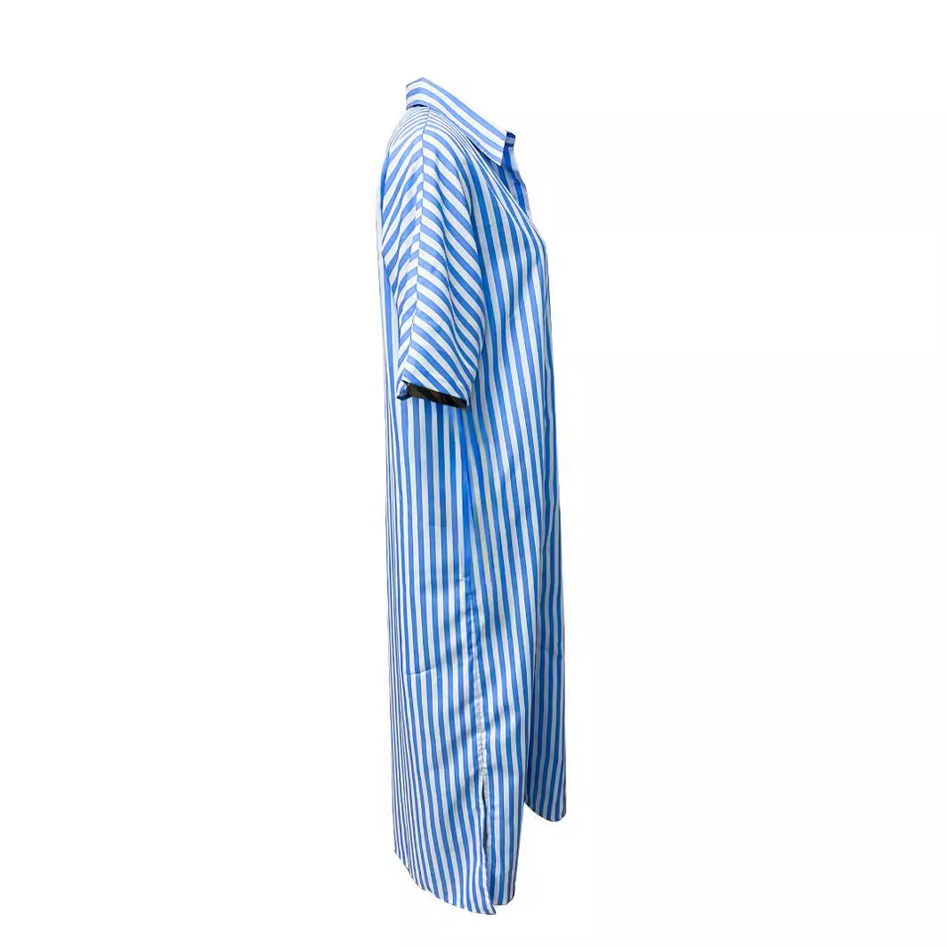 【S-XL-2024】New Vertical Stripe Loose Long Side Split Rochii