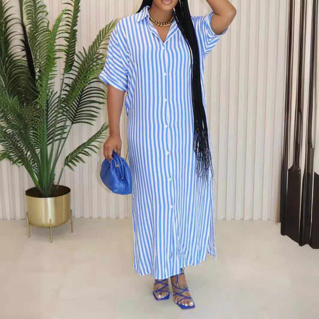 【S-XL-2024】New Vertical Stripe Loose Long Side Split Rochii