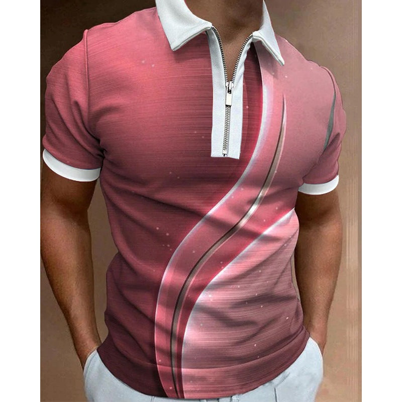 【S-5XL-2024】 Elemente de randare Maneci scurte imprimate Tricou POLO casual slim-fit cu fermoar