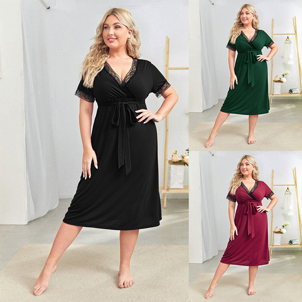 【XL-5XL-2024】Primăvara și vara plus dimensiunea doamnelor rochie de moda curele mânecă scurtă dantelă margine splicing rochii