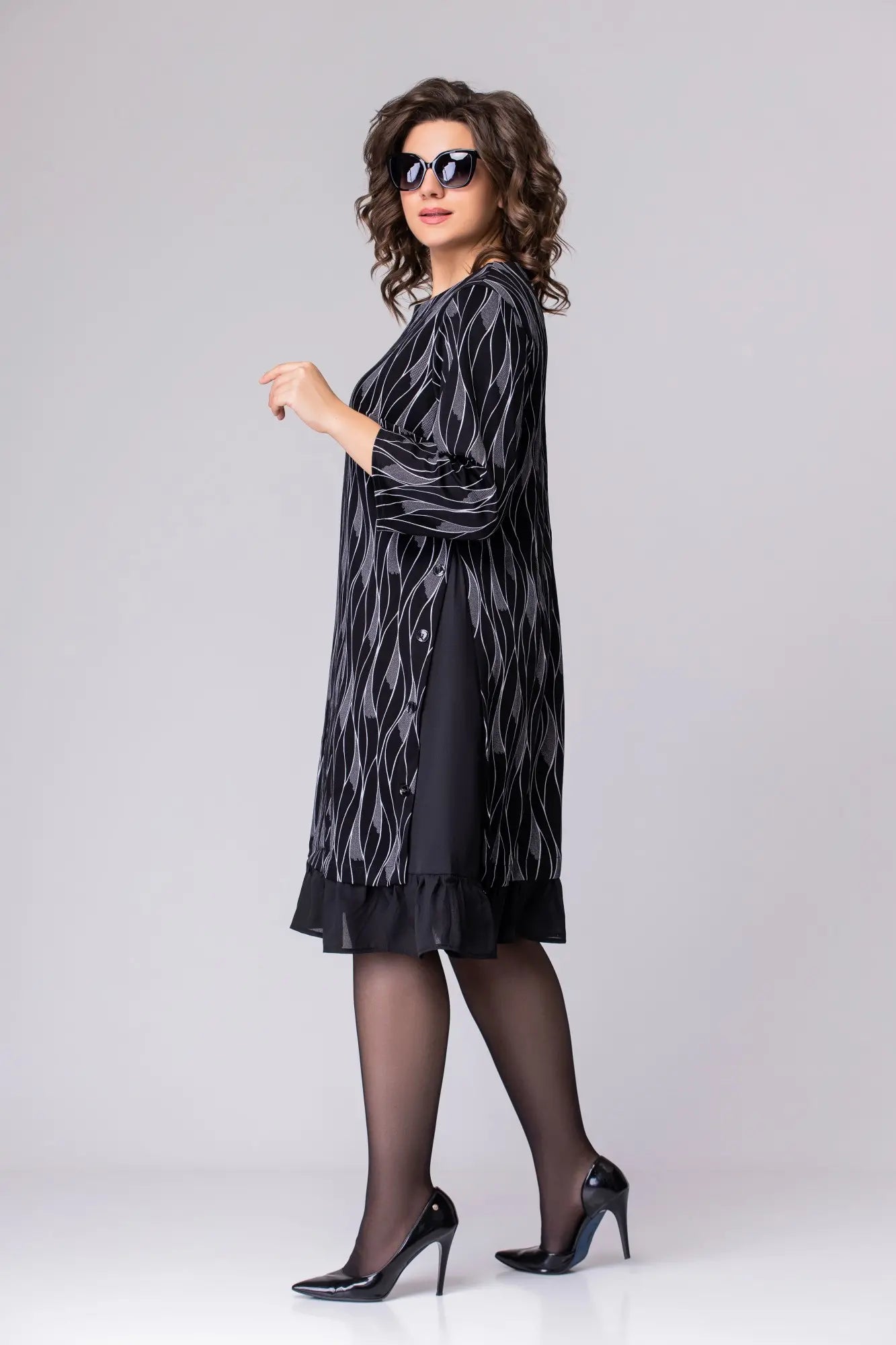 【2024-S-6XL】Rochie plus size din dantelă imprimată cu mânecă șapte sferturi