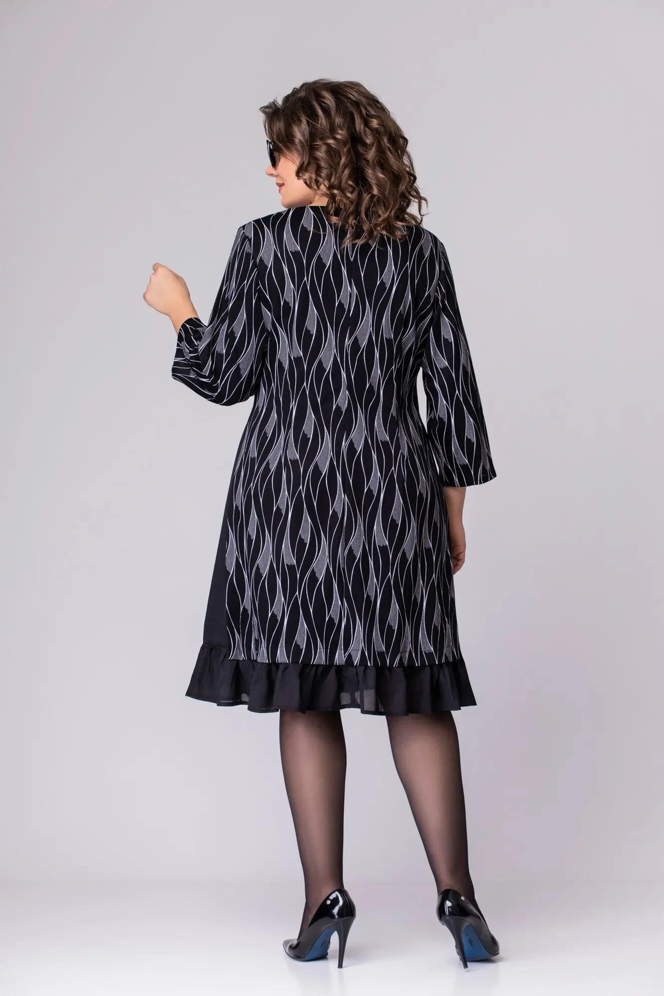 【2024-S-6XL】Rochie plus size din dantelă imprimată cu mânecă șapte sferturi
