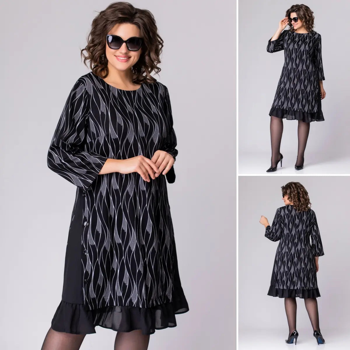 【2024-S-6XL】Rochie plus size din dantelă imprimată cu mânecă șapte sferturi
