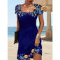 【S-3XL-2024】Summer New Femei Wave Neck imprimat cu mânecă scurtă rochie