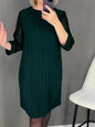 【S-3XL-2024】New Pleated Lace Sleeve Round Neck Long Sleeve Dresses