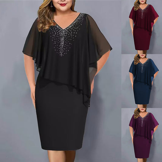 【S-5XL-2024】Vara Nouă Șifon Șal Hot Diamond Rochie pentru femei