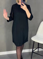 【S-3XL-2024】New Pleated Lace Sleeve Round Neck Long Sleeve Dresses