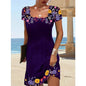 【S-3XL-2024】Summer New Femei Wave Neck imprimat cu mânecă scurtă rochie