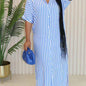 【S-XL-2024】New Vertical Stripe Loose Long Side Split Rochii